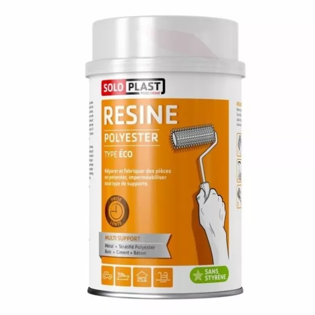 RESINE DE REPARATION POLYESTER SOLOPLAST 1KG réparer fabriquer imperméabiliser