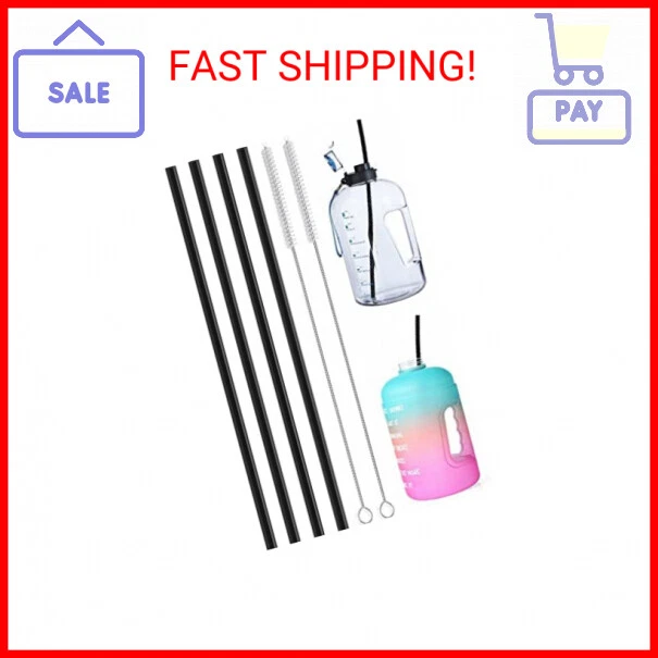 ALINK 15 inch Extra Long Reusable Black Silicone Straws, 4-Pack Flexible Straws