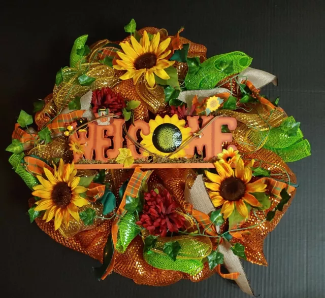 Fall Harvest Large 24" Welcome Deco Mesh Sunflower Wreath New Home Owner Realtor