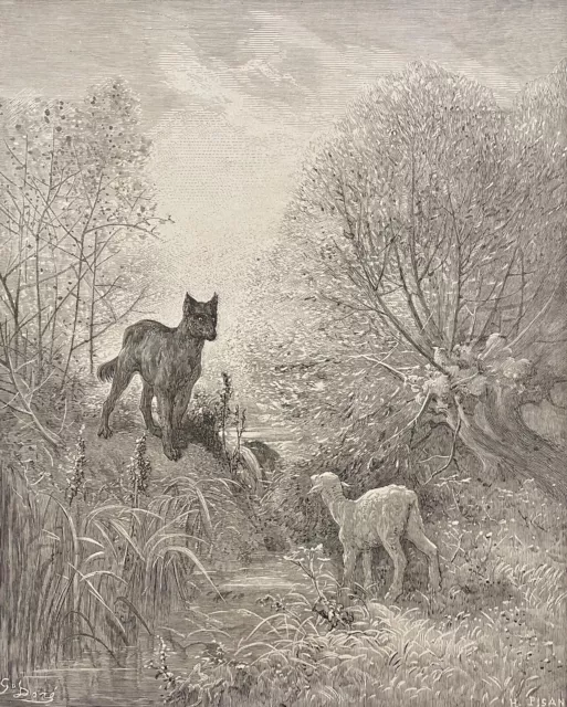 Le loup et l’agneau Gustave Doré Xylographie Fable de la Fontaine 1868