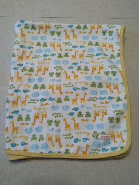 Carters Baby Blanket I LOVE HUGS Jungle Safari Animals Yellow Cotton Cozy