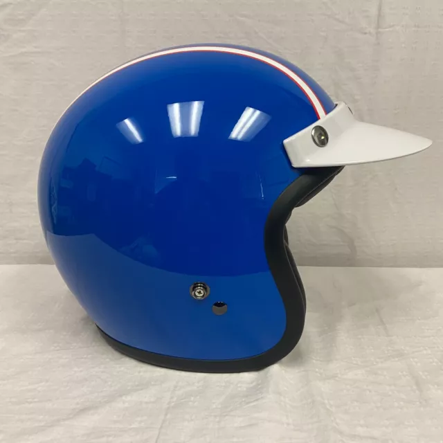Bell Custom 500 3/4 Open Face Motorcycle Helmet Six Day Steve McQueen Blue Large