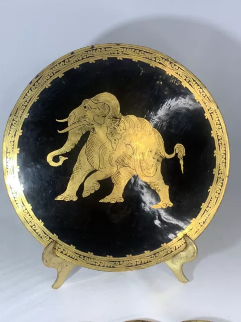 Antique Burmese Black Lacquerware Gold Elephant Motif Serving Tray & 6 coasters 2