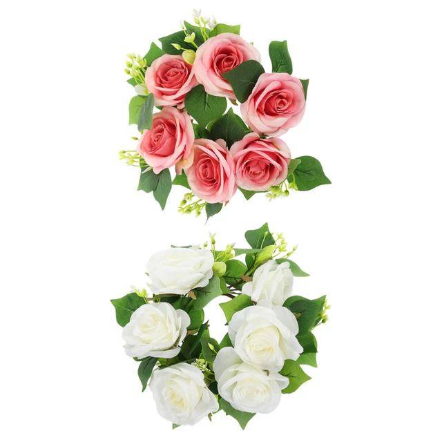 2 Pcs GREEN LEAF CANDLE WREATH Candlestick Garland White Candle Holder European