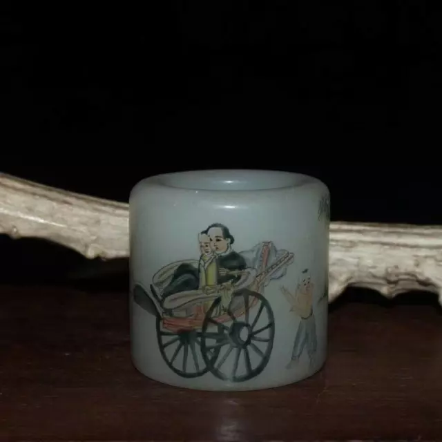 1.6" China Antique jewelry Ring Glaze character woman Glaze Ring CXE