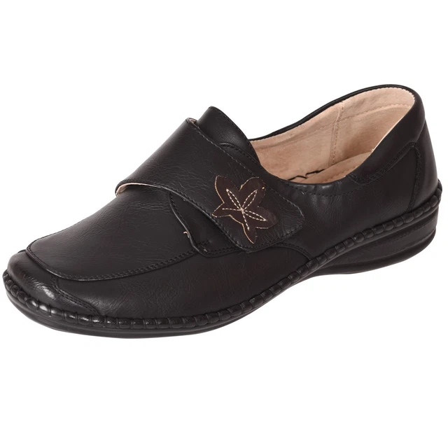 LADIES EEE FITTING Shoes Black Leather Extra Wide EEE Touch Fastening Comfort 29.98 PicClick UK