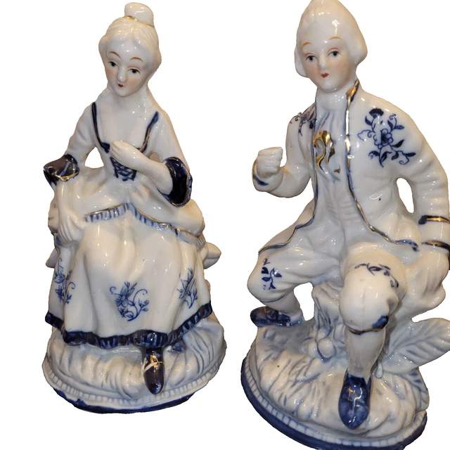 German ceramic Victorian tea figurines blue and white