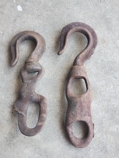 Antique Pair (2) Cast Iron Swivel Barn Primitive Hooks