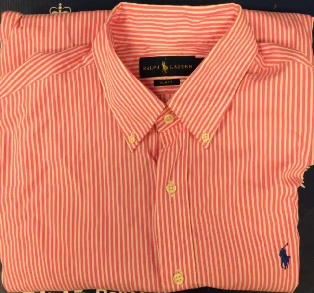 Ralph Lauren Camicia di cotone a righe rosso/bianco (L)