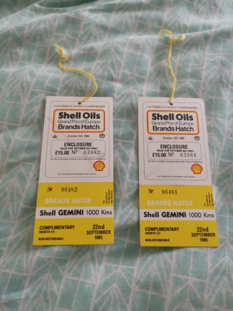 Shell Oils GRAN PREMIO MARCHI EUROPEI PORTELLO 1985 biglietti/pass x 2