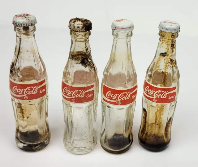 Set Con 4 Vintage Coca-Cola Mini Bottiglie Di Vetro 8 CM Coke Etichetta