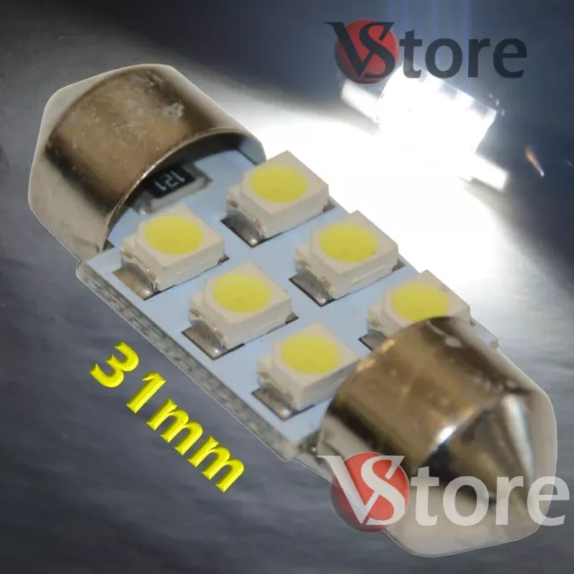2 LED Festoon 31mm 6 SMD BIANCO Lampade Luci Xenon Lampadine Interno Targa