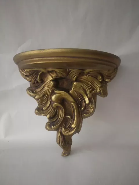 Vintage Wood And Goldtone Gesso Wall Shelf Sconce Ornate Baroque Decor