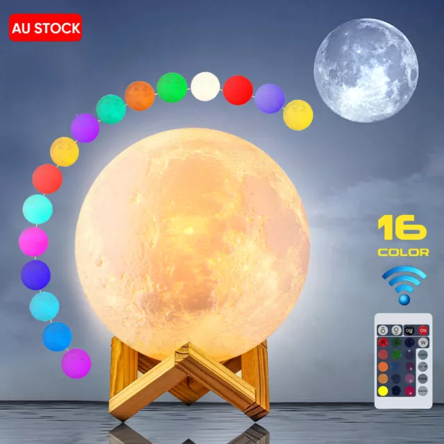 Dimmable 3D Lunar Moon Lamp Moonlight 10-20cm LED Night Light Touch Pat Remote