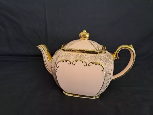 James Sadler Rare Vintage 1930s Pink & Gold Teapot with lid