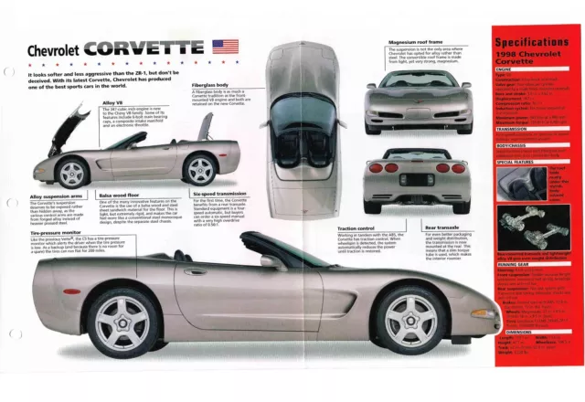 1998 Chevrolet CORVETTE SPEC SHEET / Brochure / Catalog, CONVERTIBLE