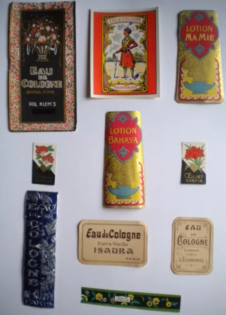 Eau De Cologne : Lot D'etiquettes Et De Collerettes Originales Anciennes