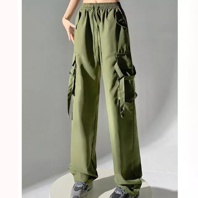 QunButy Pantalons pour Femmes Femmes Pantalons Cargo en Vrac Rue Grande  Poche Pantalon de Survêtement Taille Basse Cordon Pantalon Large en Vrac  Décontracté 