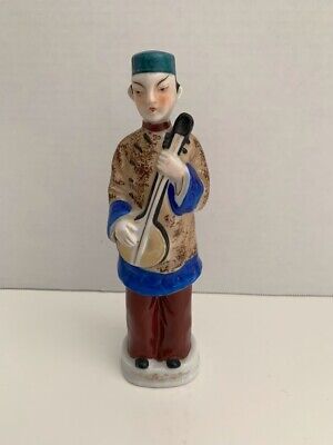 Vintage Japanese Ceramic/Porcelain Man Figurine 8" Tall Playing Instrument