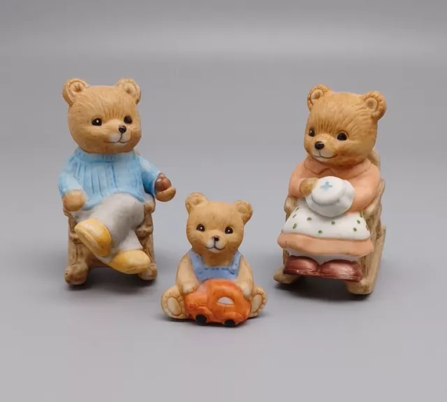 Homco Bear Family of 3 Little Bears Figurines #1470 Vintage Mama Papa Baby