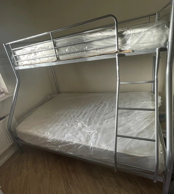 PANANA METAL TRIPLE Sleeper Bed Bunk Bed Frame in Silver Double