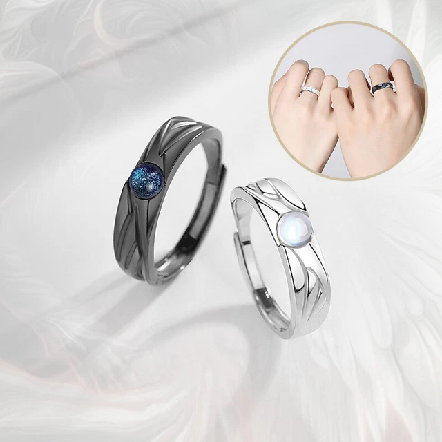 Couple Bague Fiançailles Pierre de Lune Ouvert Femmes Hommes Mariage Propositi 》