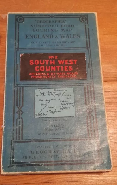 Geographia Numbered Rd Touring Map England & Wales No.2 South West Counties 1928