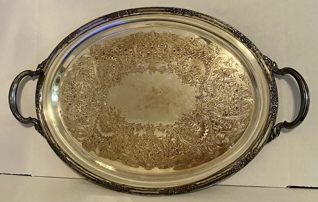VTG INTERNATIONAL SILVER CO.  "Camille" LARGE 16" SERVING PLATTER TRAY w/HANDLES