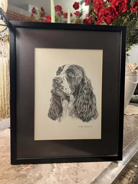 ENGLISH SPRINGER SPANIEL dog art print Pen and ink drawing by Jan Jellins 11”x14