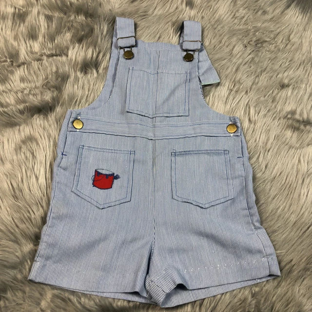 Vintage Healthtex Toddler Boys Blue Striped Short Overalls