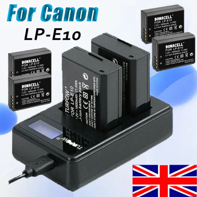 2X Battery for Canon EOS 1100, 1200D, 1300D, 2000D, 4000D - LP-E10 / LCD Charger 2