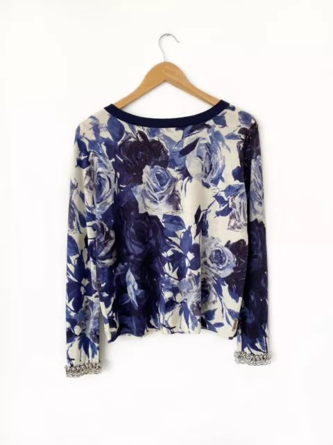 Wool cardigan Twin Set Simona Barbieri jumper with floral print Sweater Size M 2