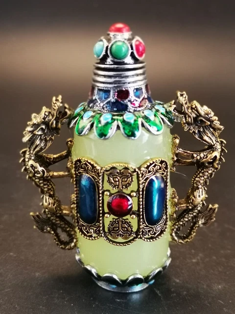 Old Nice Chinese Royal Carved Auspicious Flowers Dragon Pattern Snuff Bottle Y87