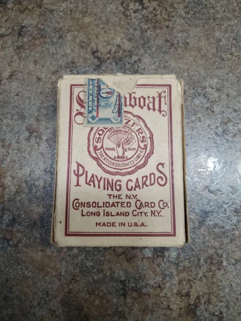 Vintage No. 220 Steamboat Playing Card Box N.Y. Consolidated Card Company