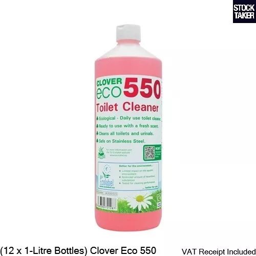 (12 x 1-Litre Bottles) Clover Eco 550 Daily Toilet Urinal Cleaner (VAT Invoice)