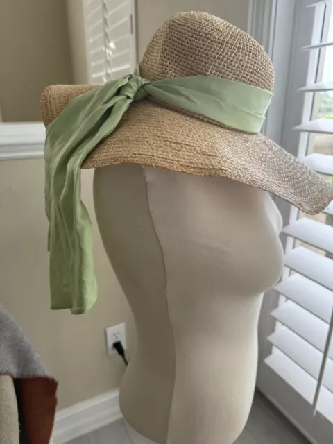 Helen Kaminski 100% Raffia Straw Bucket Hat W/ Silk Scarf Luxury Designer Brand