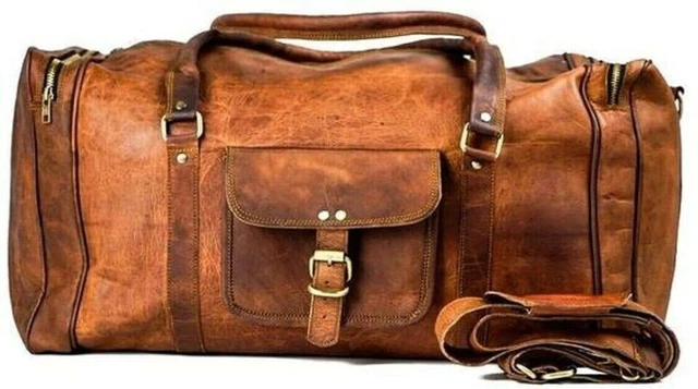Sac De Sport Voyage Homme 25 Pouces – Cuir Marron Fait Main, Bandoulière Réglable