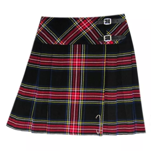 Scottish Ladies Mini Black Stewart Tartan Kilt/Women Skirt 16'' long + Kilt pin