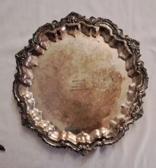 Chippendale by Wallace  X100  Footed Silverplated  17" Round  Tray "Engraved"