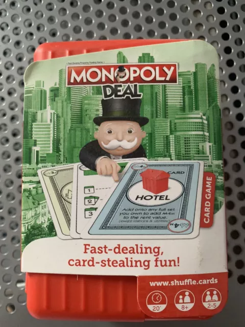 Monopoly Deal Shuffle Card Game Red Hard Travel Case - 100% Complete Perfect Con