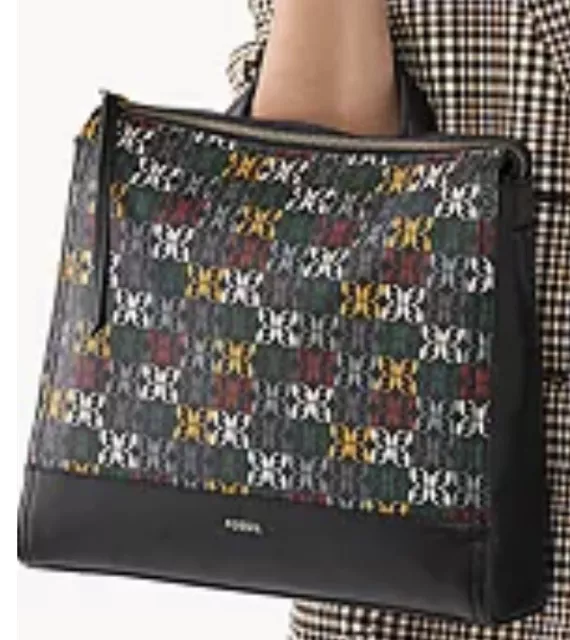 Fossil Elina Convertible Black Multi  Logo Backpack SHB2999998 NWT $180 MSRP FS