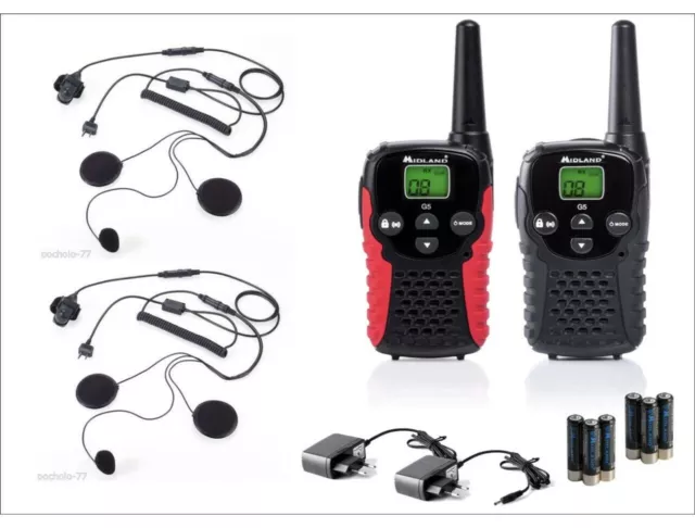 2 Walkie Talkie Midland G5 C+Chargers + 2 Kit Micro Of Helmet Sealed With Ptt