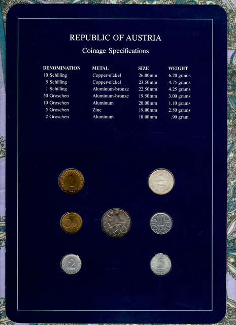 Coin Sets of All Nations Austria 1961-1996 UNC 5 Schilling 1961 Silver 3.4.95 2