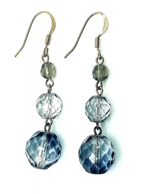 New Blue faceted Crystal Ball Glass Dangle Drop Pierced Earrings