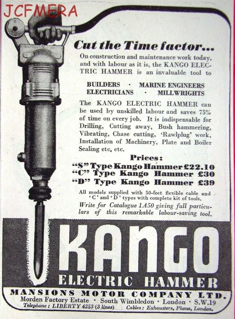 VINTAGE KANGO S C D Type Electric Hammers Advert Small 1940s vintage-kango-s-c-d-type-electric-hammers-advert-small-1940s