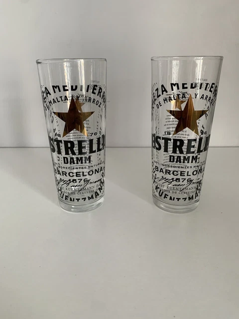 2 x Estrella Damm Half Pint Glasses Brand New 100% Genuine ~ Man Cave ~ Home Bar