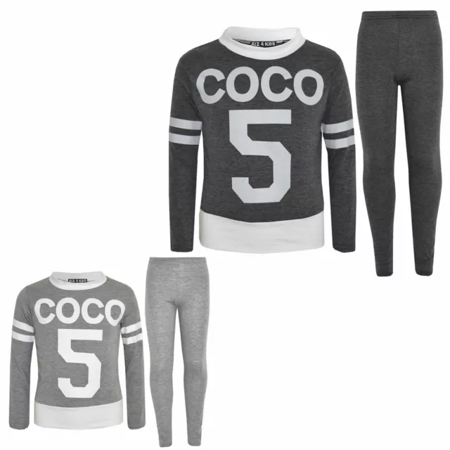 Girls Top Kids COCO 5 Print Trendy Crop Top & Fashion Legging Set Age 7-13 Years