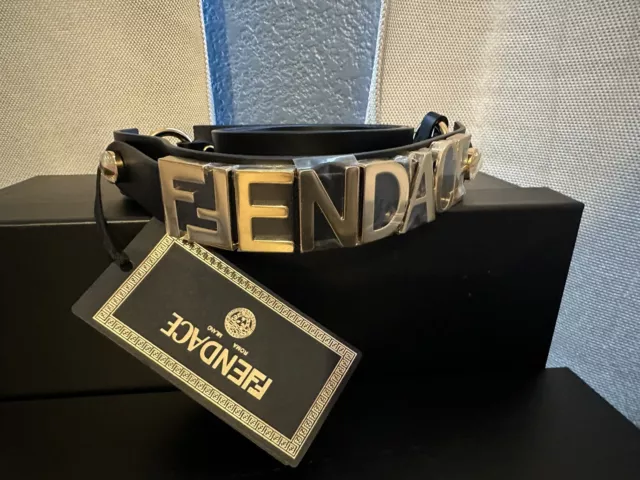 NEW $980 Fendi Fendace Women's Calf Leather Black Belt Size 95