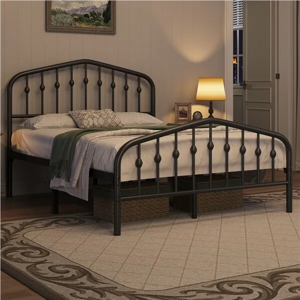 Metal Bed Frame with Arched Headboard and Footboard/Heavy Duty Slat Support 2