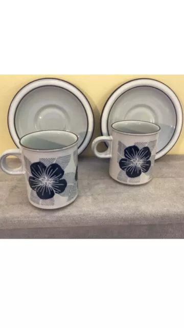 2 x Vintage HORNSEA POTTERY HARMONY ESPRESSO COFFEE CUPS & SAUCERS 1970s